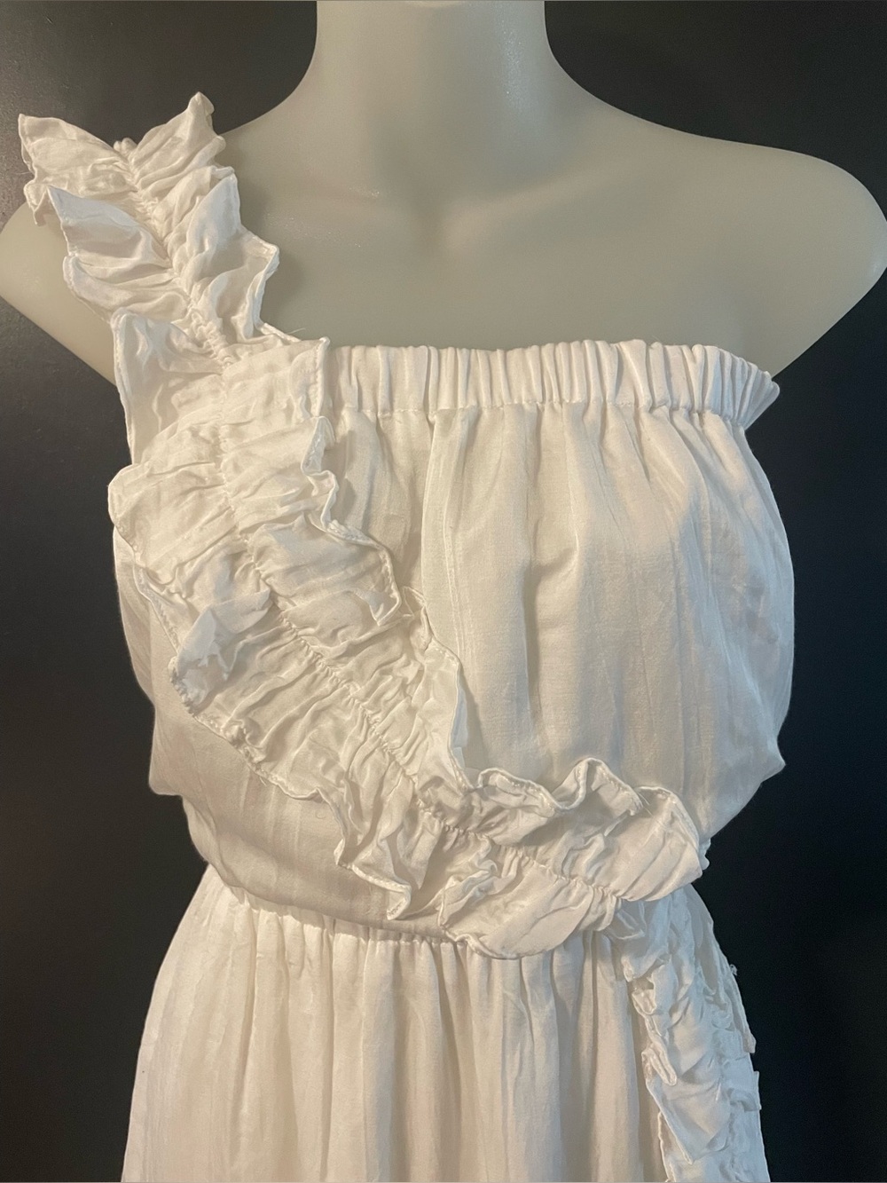 The Man Repeller x PJK White One Shoulder Ruffle Mini Dress Medium - Picture 3 of 10